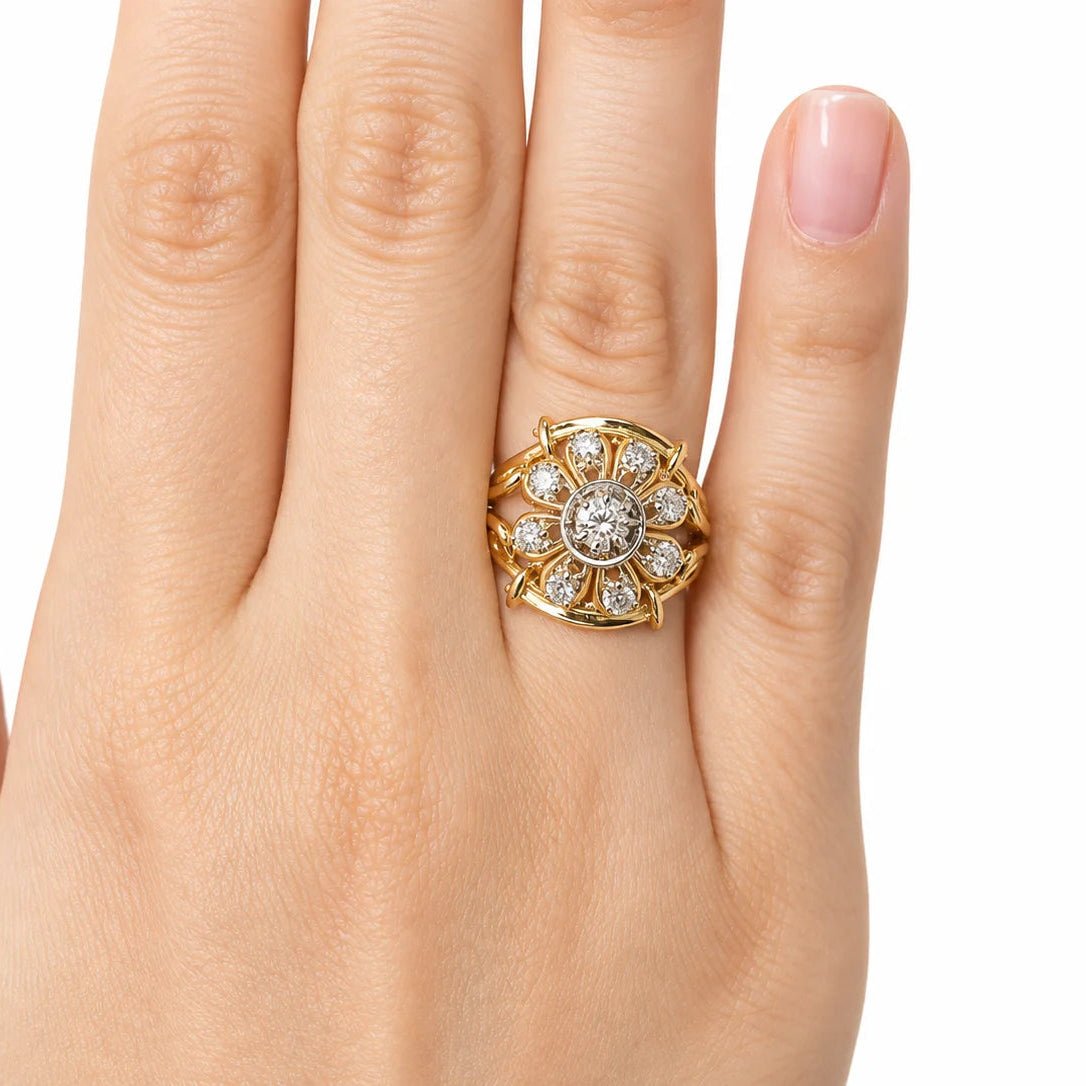 Bague Tank en or jaune, platine et diamants - Castafiore