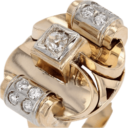 Bague Tank en or jaune, platine et diamants - Castafiore