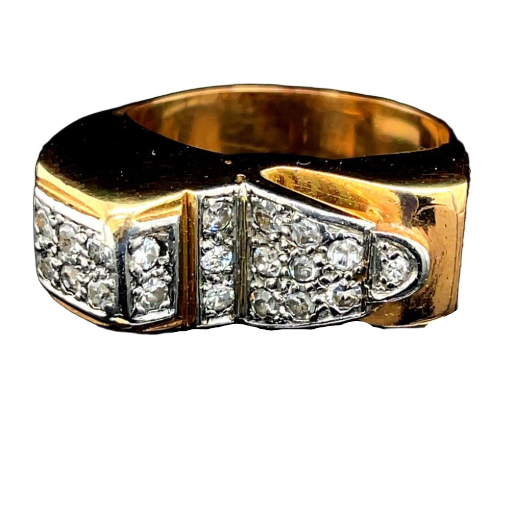 Bague Tank en or jaune, platine et diamants - Castafiore