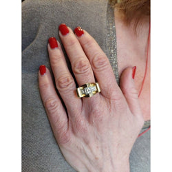 Bague tank en or jaune, platine et diamants - Castafiore