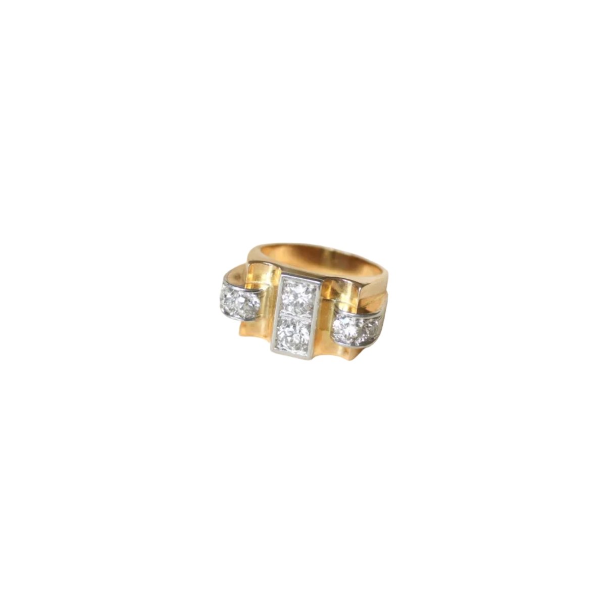 Bague Tank en or jaune, platine et diamants - Castafiore