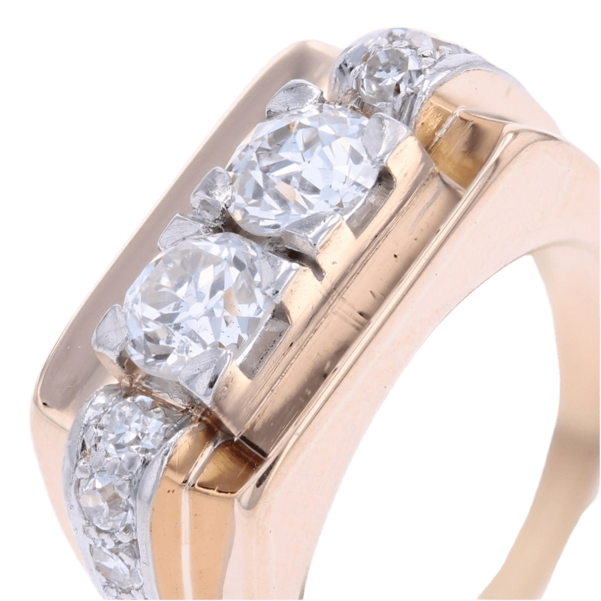 Bague Tank en or jaune, platine et diamants - Castafiore