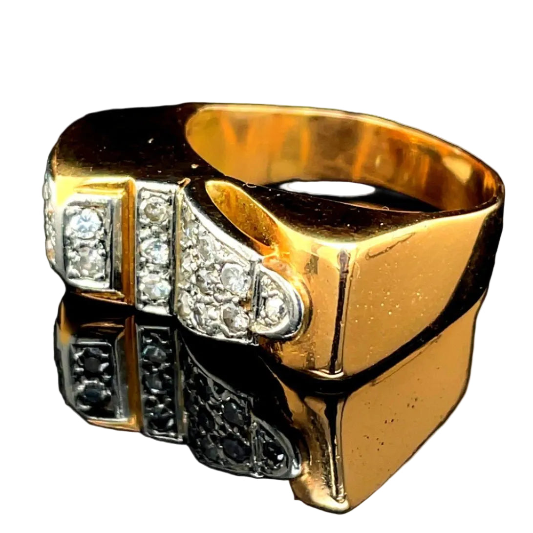 Bague Tank en or jaune, platine et diamants - Castafiore