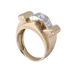 Bague tank en or jaune, platine et diamants - Castafiore