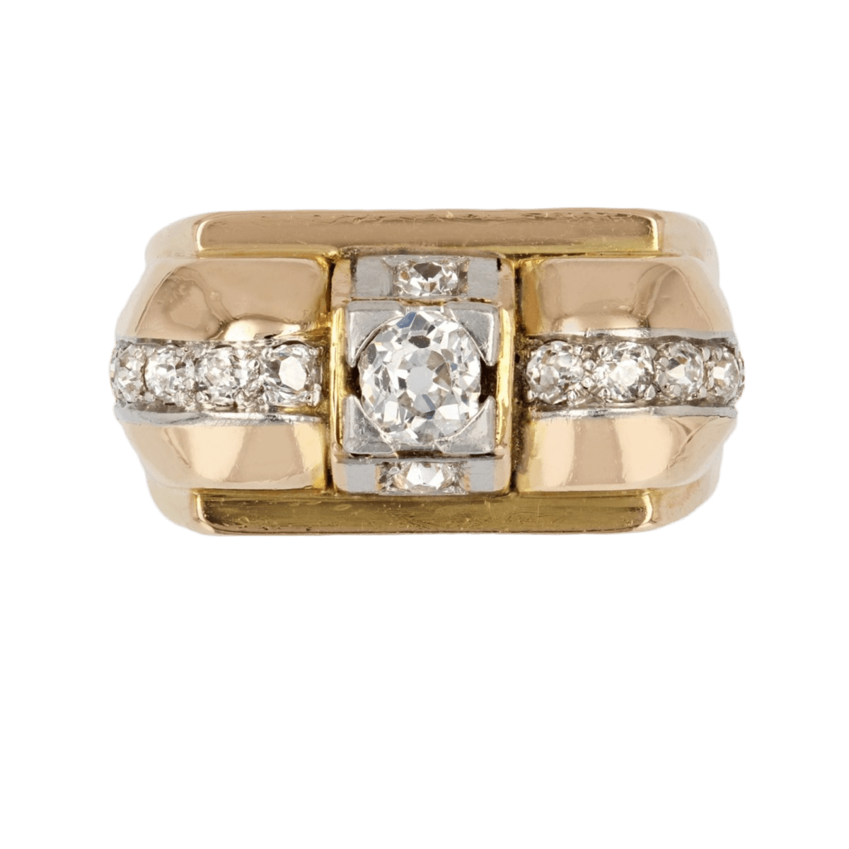 Bague Tank en or jaune, platine et diamants - Castafiore