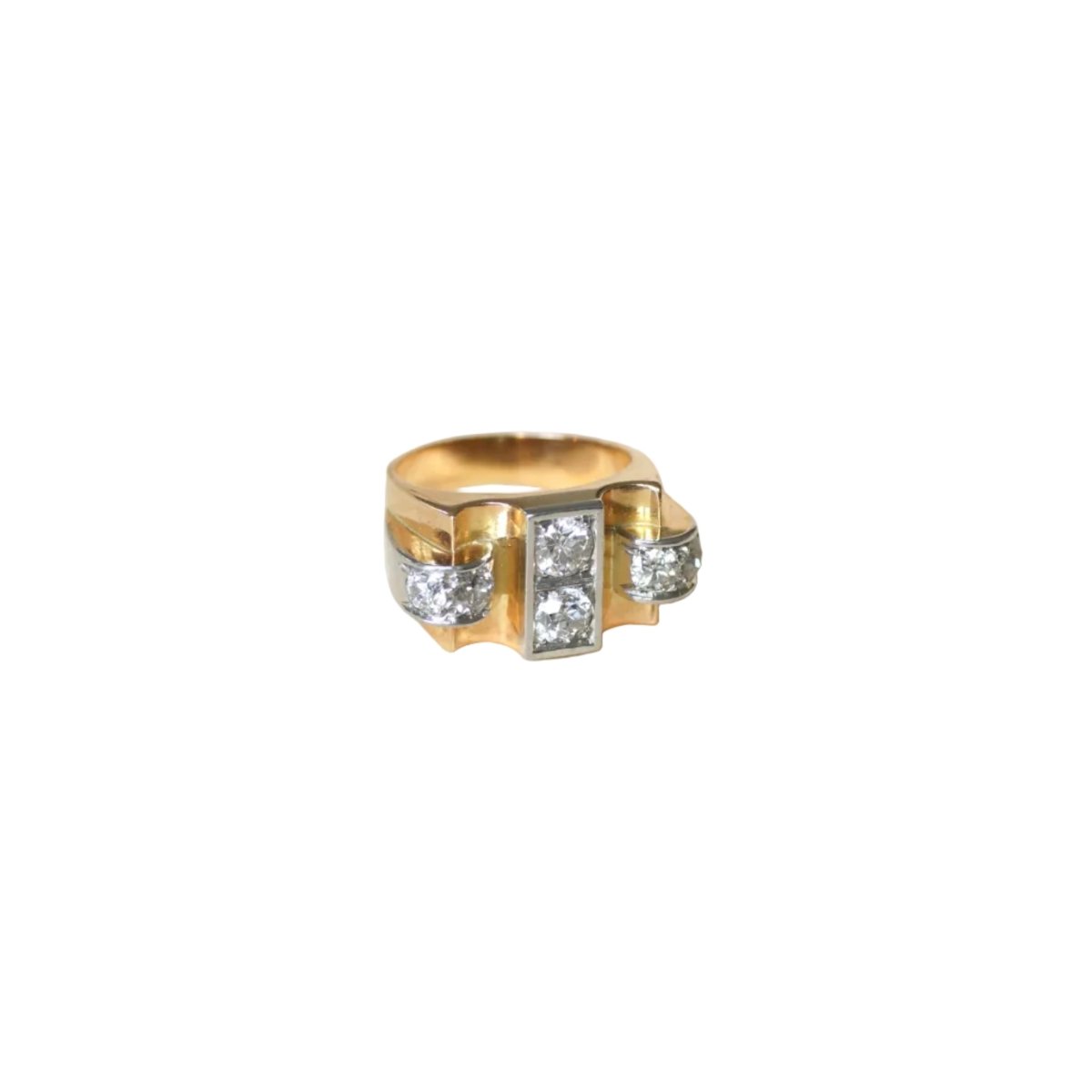 Bague Tank en or jaune, platine et diamants - Castafiore