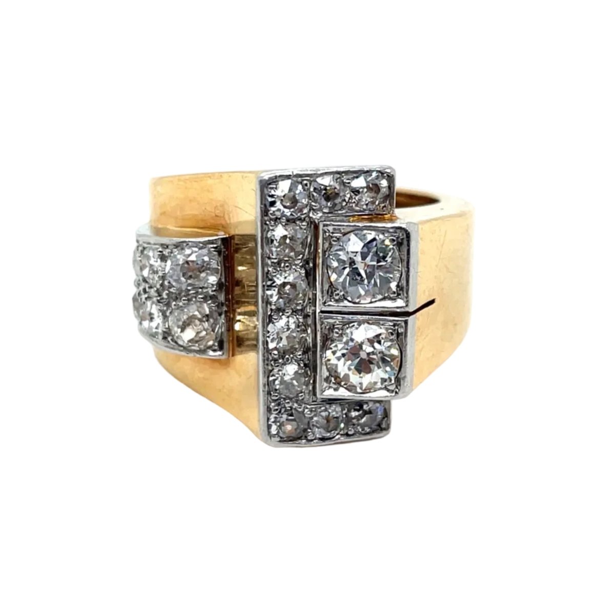 Bague Tank en or jaune, platine et diamants - Castafiore