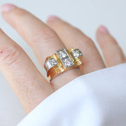 Bague Tank en or jaune, platine et diamants - Castafiore