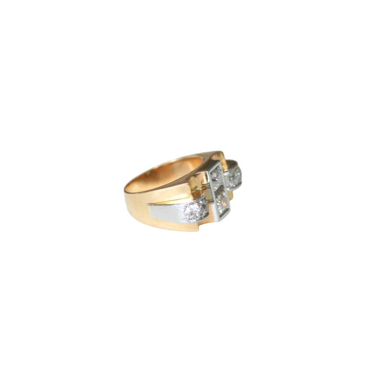 Bague Tank en or jaune, platine et diamants - Castafiore