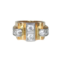 Bague Tank en or jaune, platine et diamants - Castafiore
