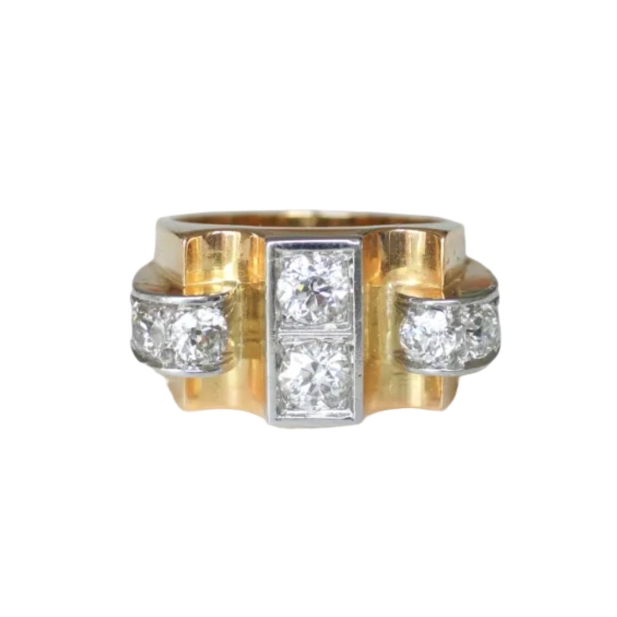 Bague Tank en or jaune, platine et diamants - Castafiore