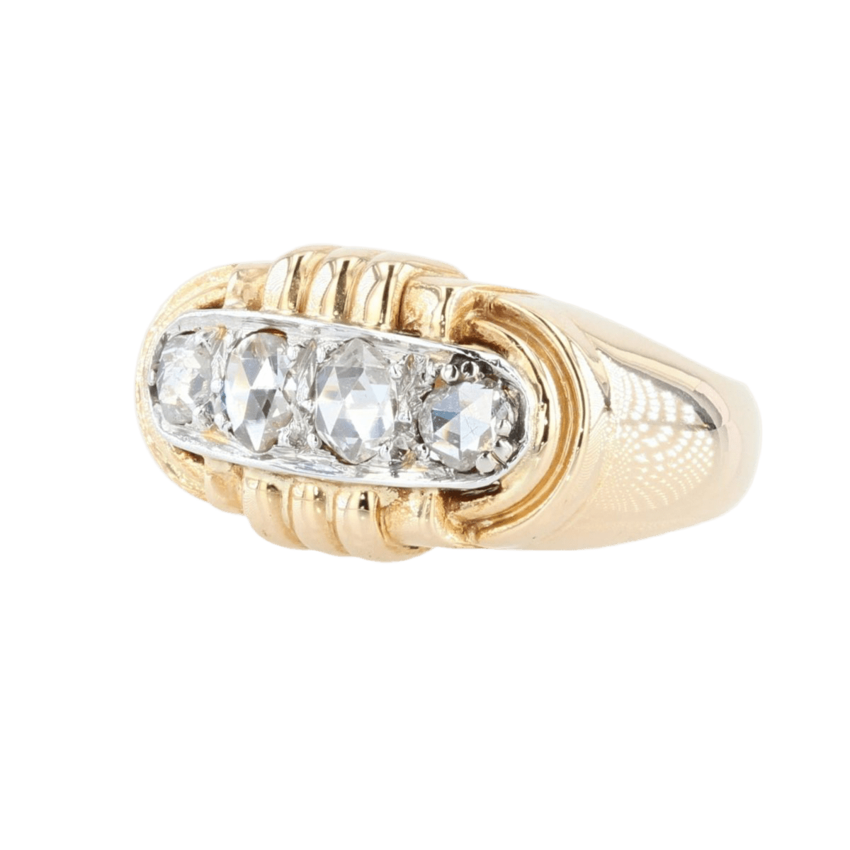 Bague Tank en or jaune, platine et diamants - Castafiore