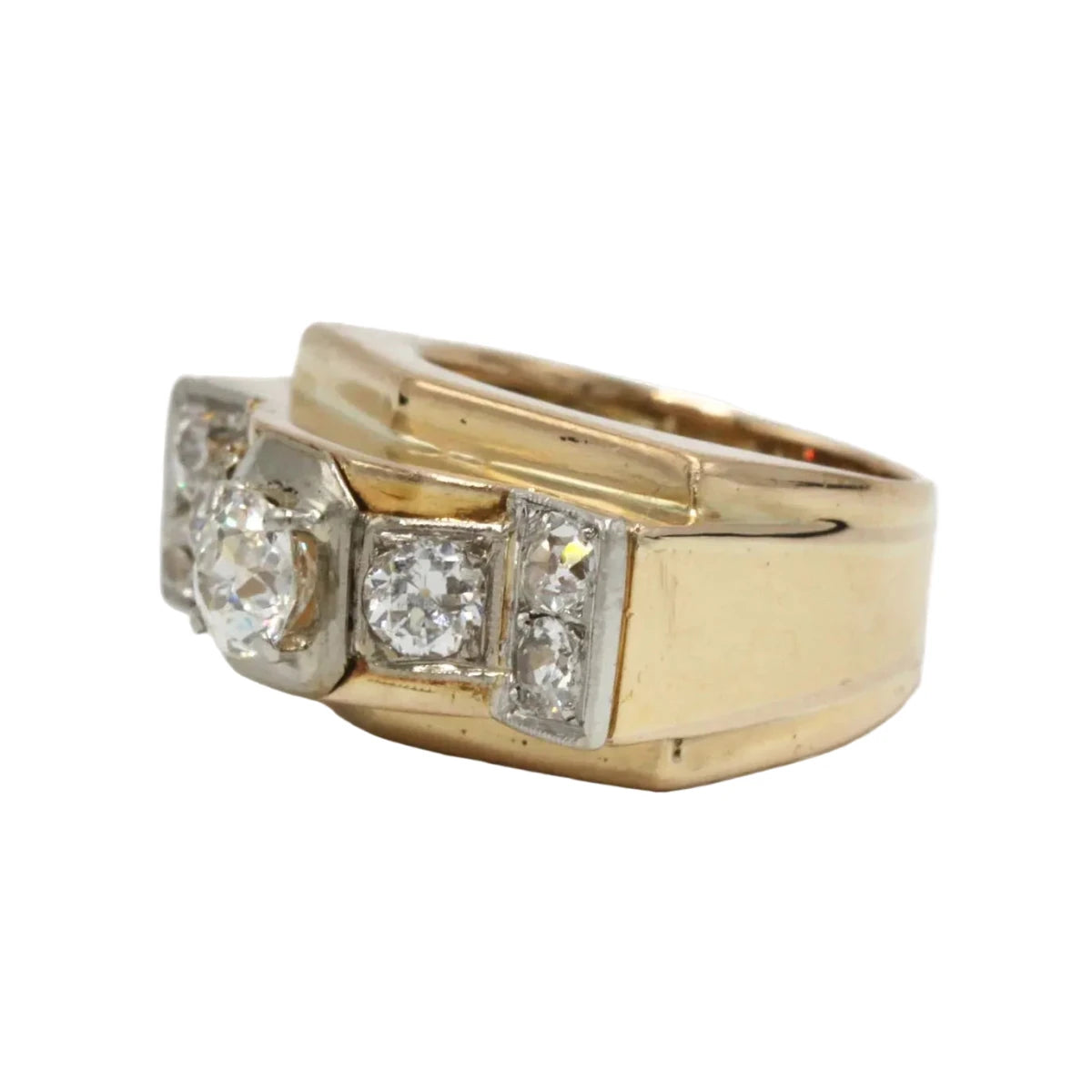 Bague Tank en or jaune, platine et diamants - Castafiore
