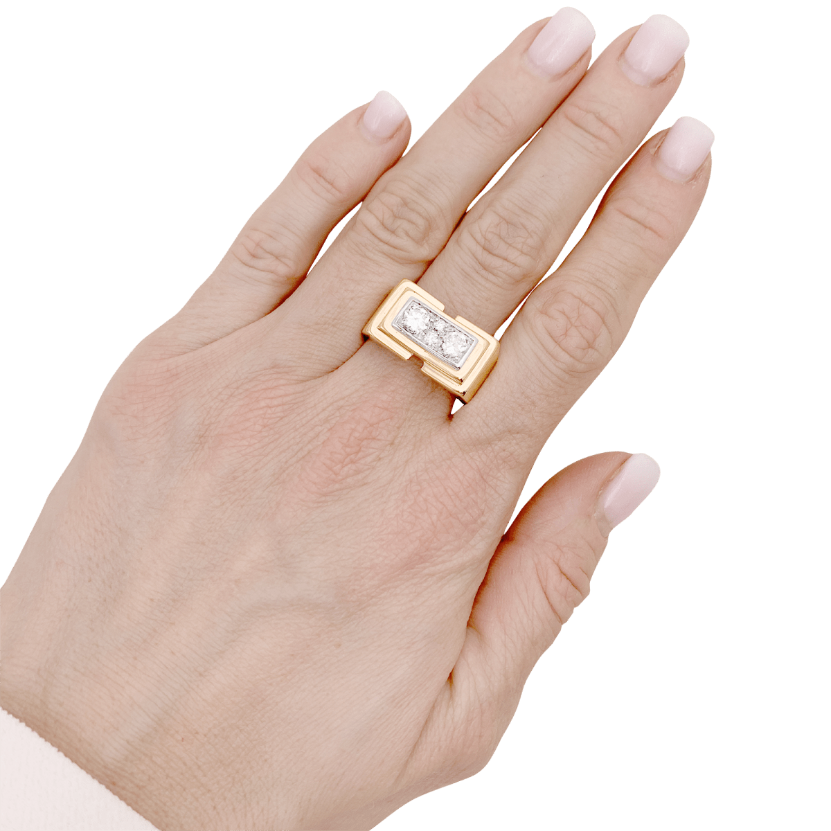 Bague Tank en or jaune, platine et diamants - Castafiore