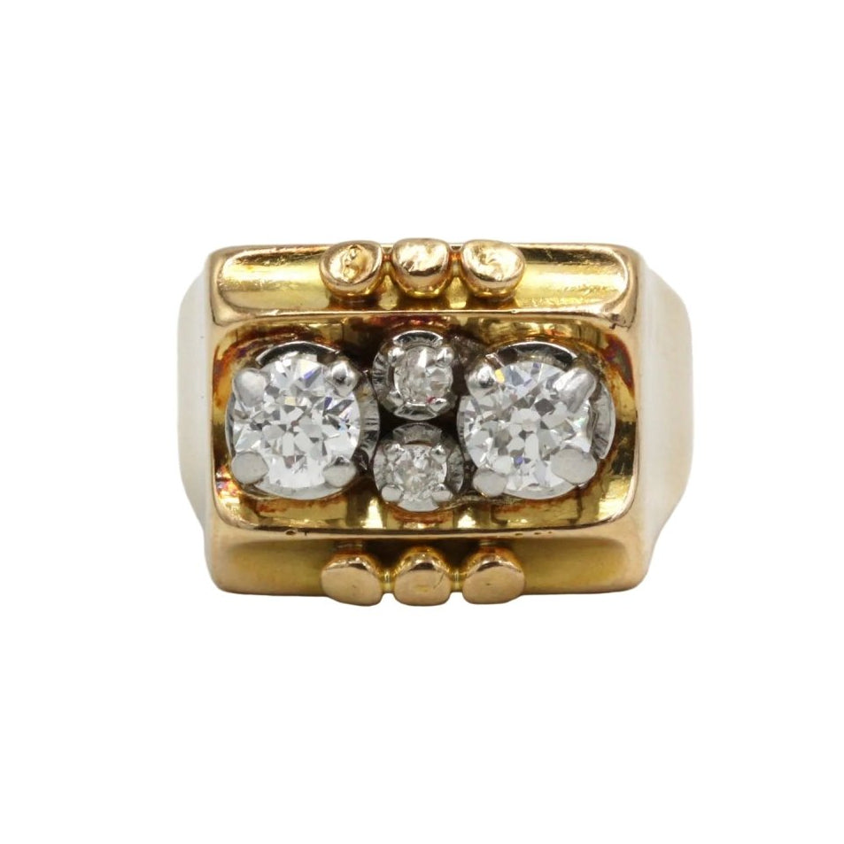 Bague Tank en or jaune, platine et diamants - Castafiore