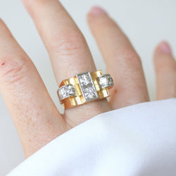 Bague Tank en or jaune, platine et diamants - Castafiore