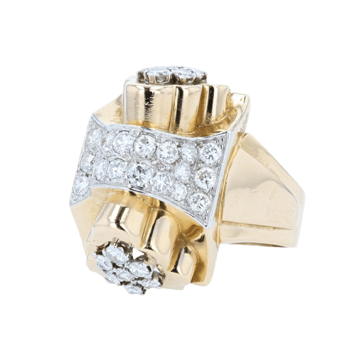 Bague Tank en or jaune, platine et diamants - Castafiore
