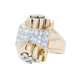 Bague Tank en or jaune, platine et diamants - Castafiore