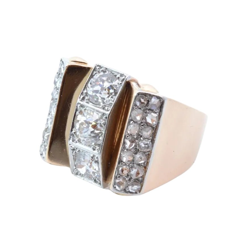 Bague Tank en or jaune, platine et diamants - Castafiore