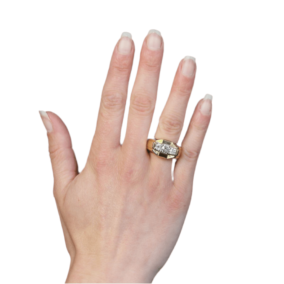 Bague Tank en or jaune, platine et diamants - Castafiore