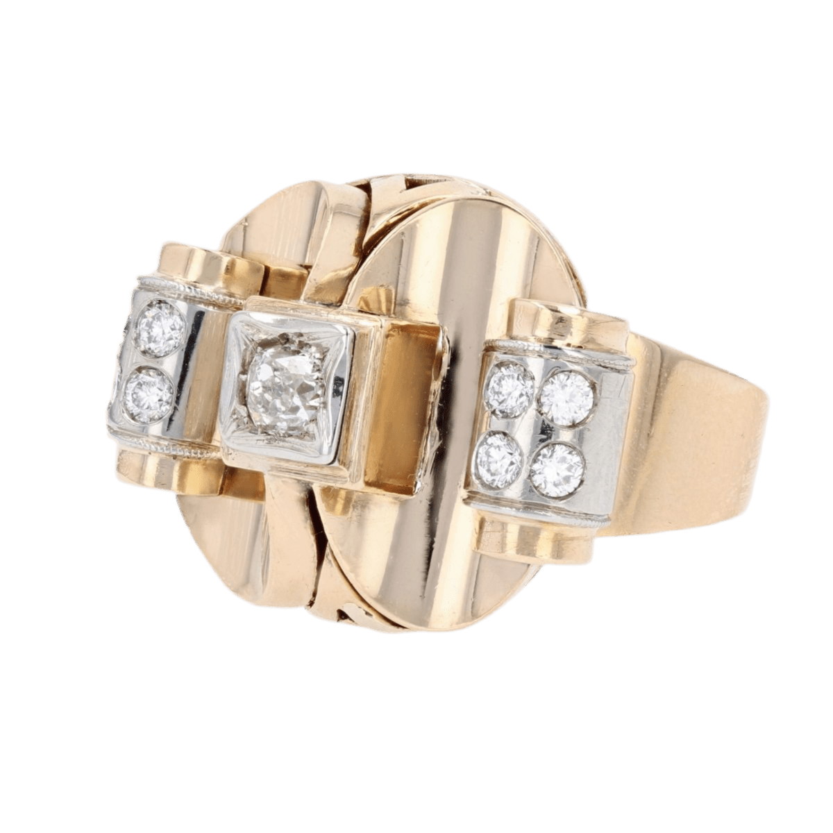 Bague Tank en or jaune, platine et diamants - Castafiore