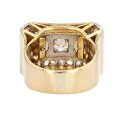 Bague Tank en or jaune, platine, perles et diamants - Castafiore