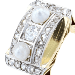Bague Tank en or jaune, platine, perles et diamants - Castafiore