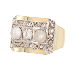 Bague Tank en or jaune, platine, perles et diamants - Castafiore