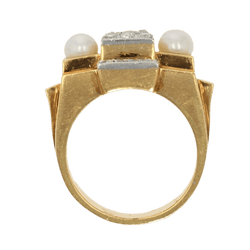 Bague Tank en or jaune, platine, perles et diamants - Castafiore