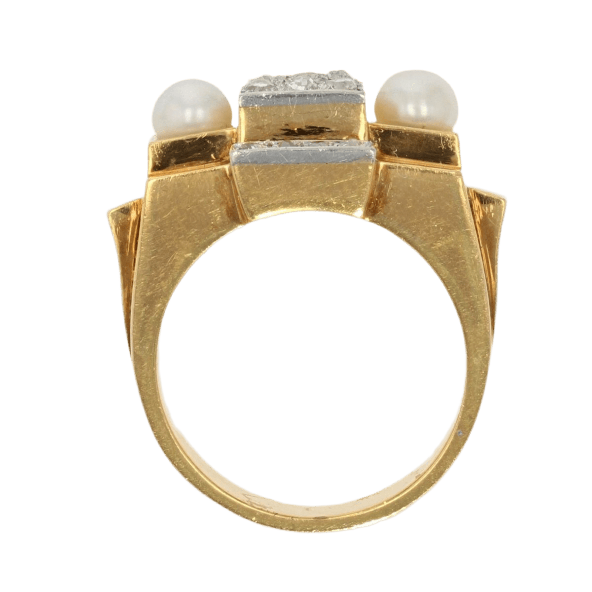 Bague Tank en or jaune, platine, perles et diamants - Castafiore