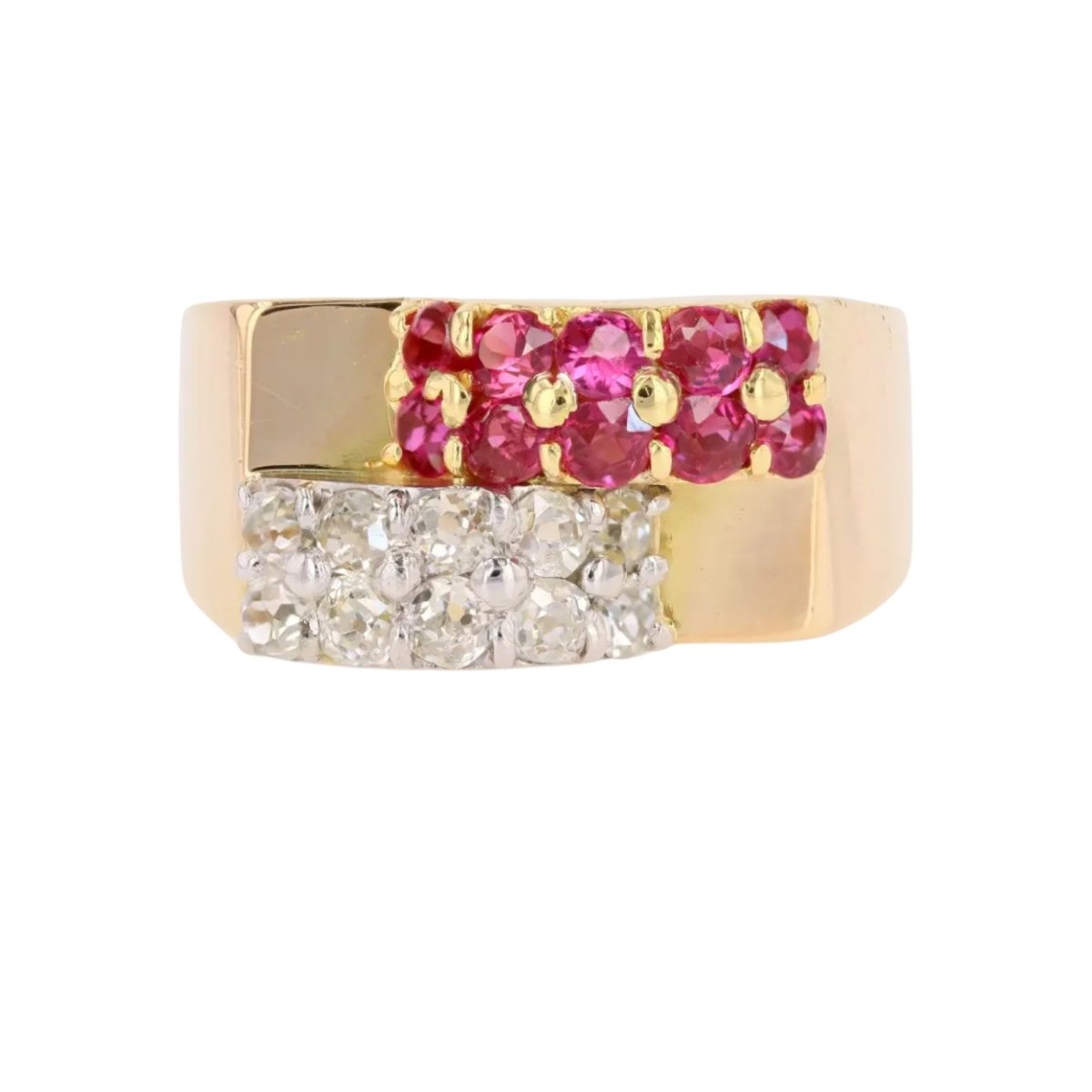 Bague Tank en or jaune, platine, rubis et diamants - Castafiore