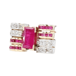 Bague Tank en or jaune, platine, rubis et diamants - Castafiore