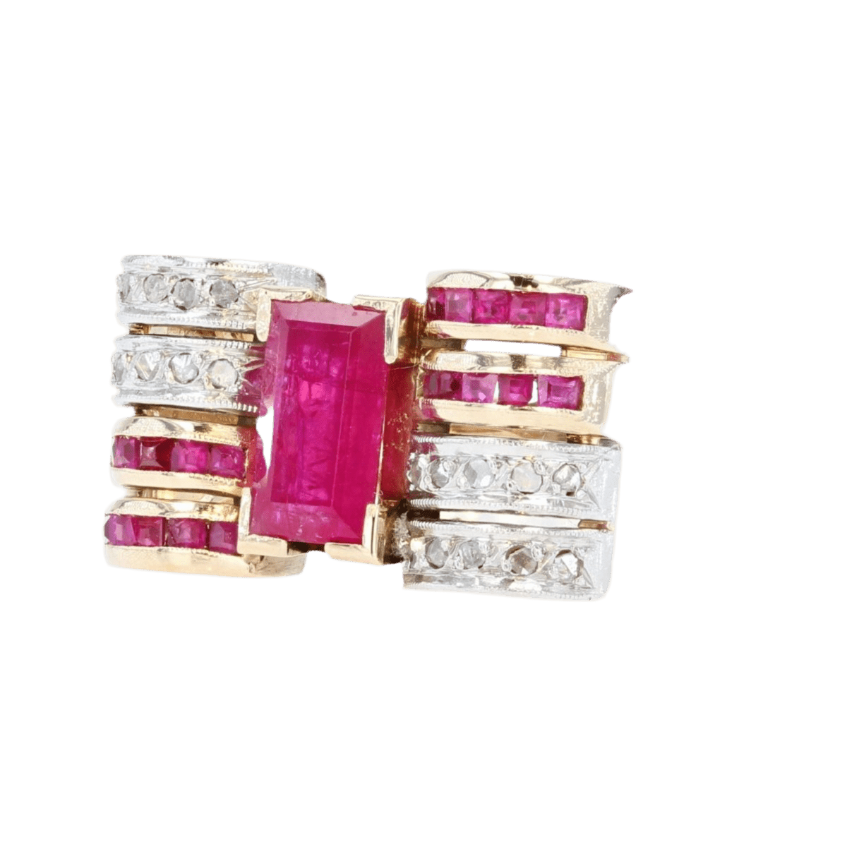 Bague Tank en or jaune, platine, rubis et diamants - Castafiore