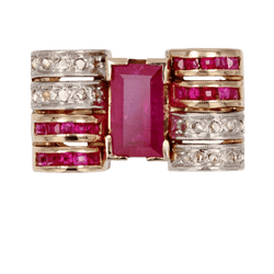 Bague Tank en or jaune, platine, rubis et diamants - Castafiore