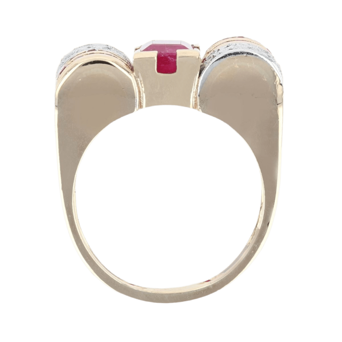 Bague Tank en or jaune, platine, rubis et diamants - Castafiore