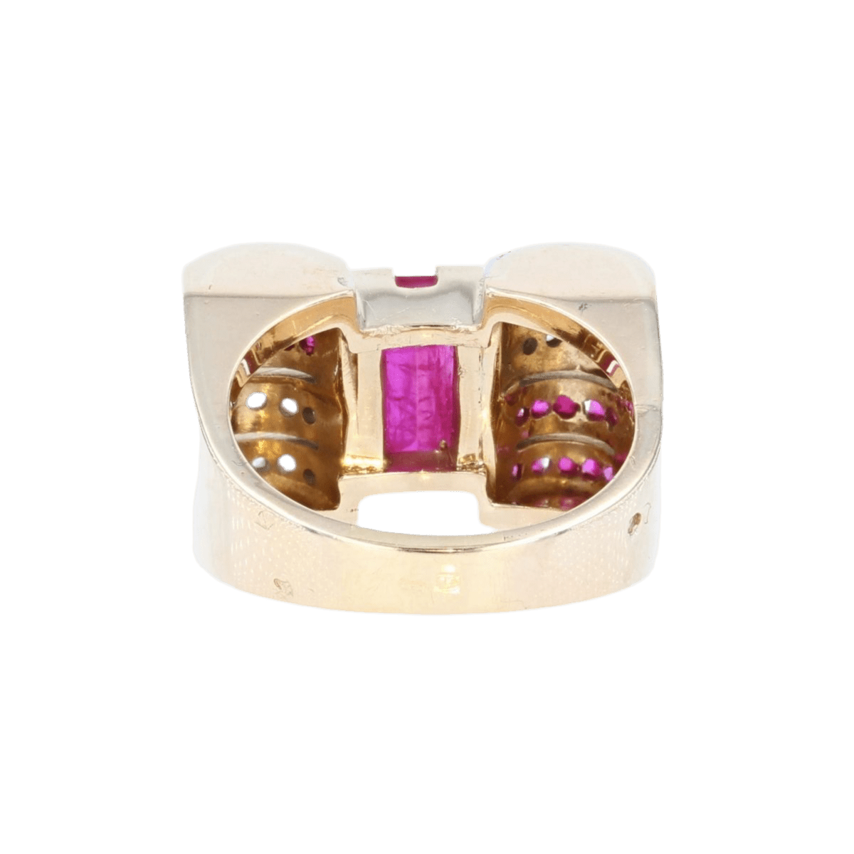 Bague Tank en or jaune, platine, rubis et diamants - Castafiore