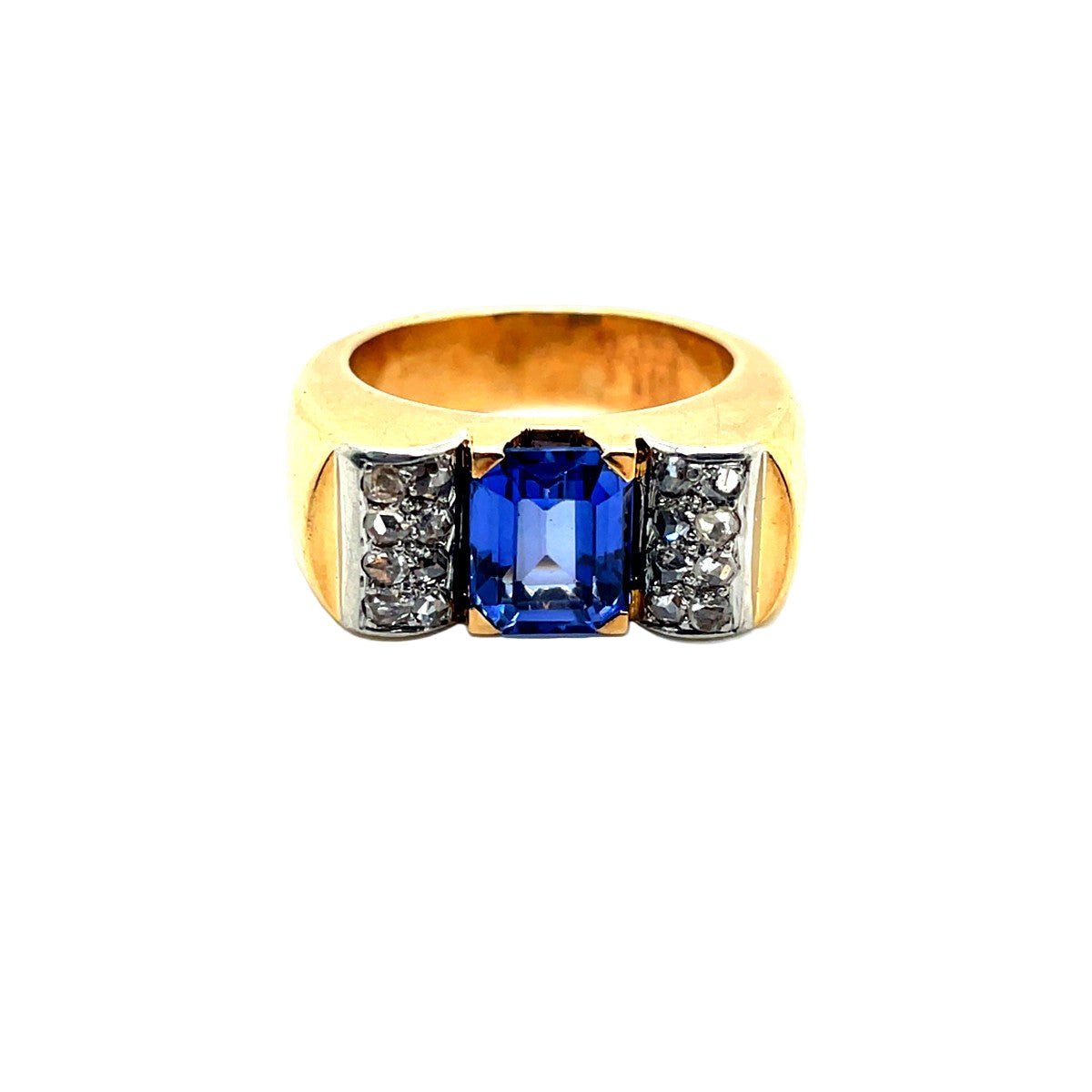 Bague Tank en or jaune, platine, saphir et diamants - Castafiore