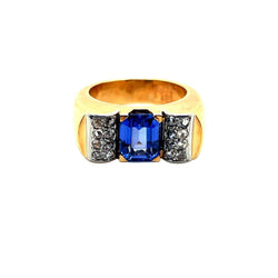 Bague Tank en or jaune, platine, saphir et diamants - Castafiore