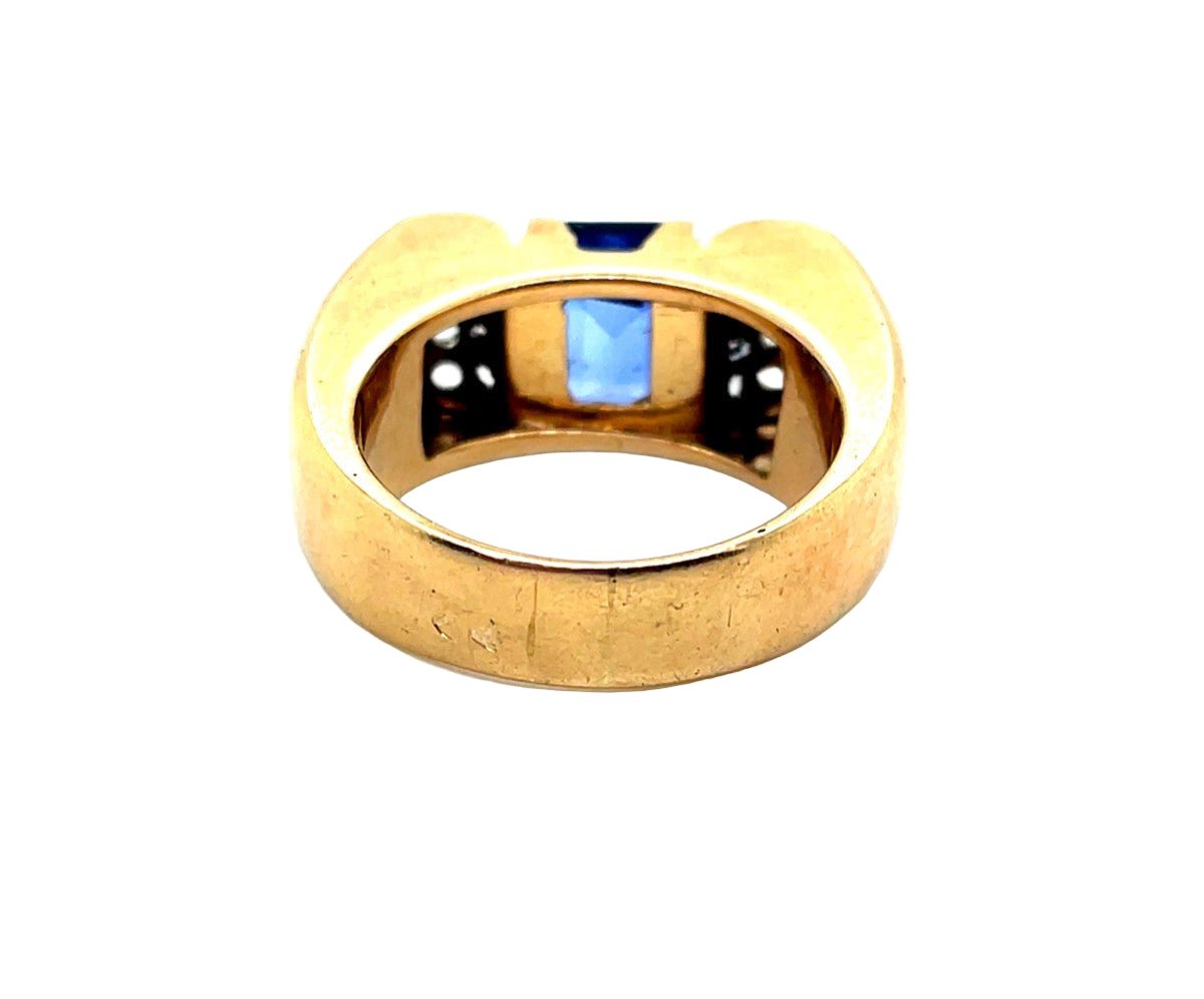 Bague Tank en or jaune, platine, saphir et diamants - Castafiore