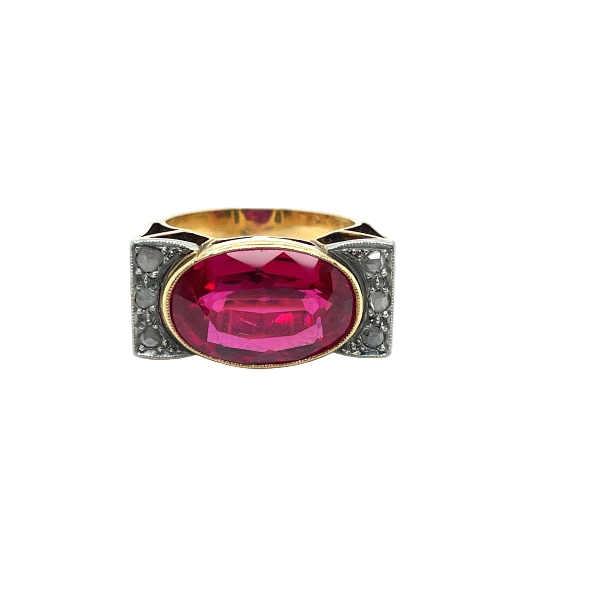Bague Tank en or jaune platine saphir rose verneuil diamants - Castafiore