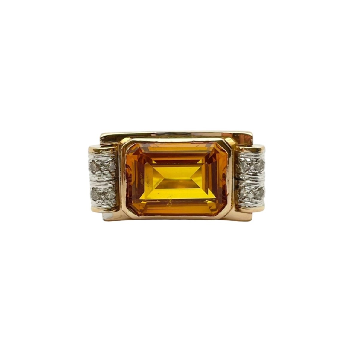 Bague Tank en or jaune, quartz et diamants - Castafiore