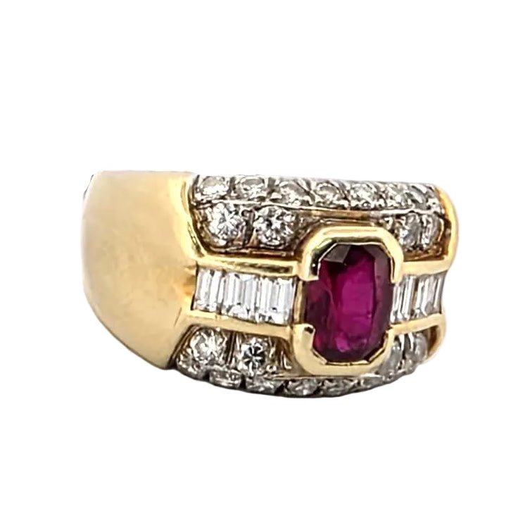 Bague Tank en or jaune, rubis et diamants - Castafiore