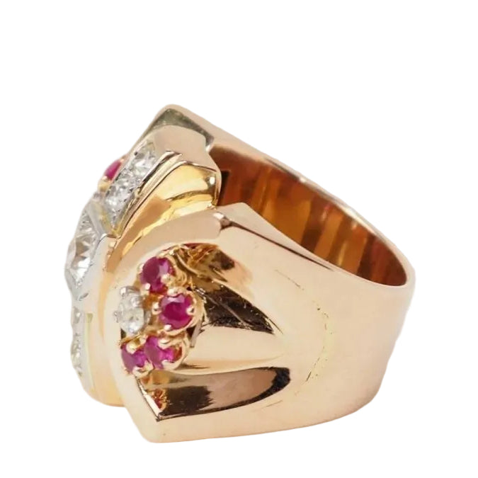 Bague Tank en or jaune, rubis et diamants - Castafiore