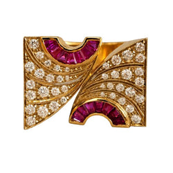 Bague Tank en or jaune, rubis et diamants - Castafiore