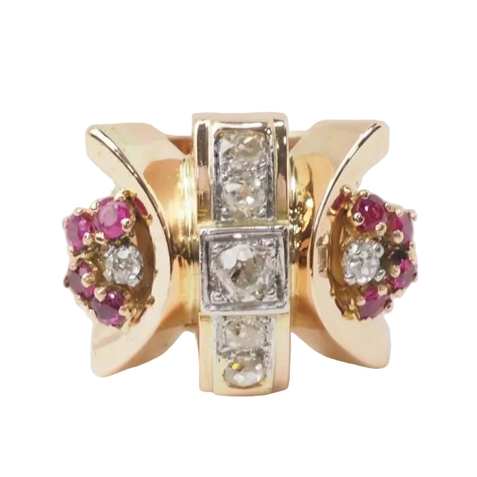 Bague Tank en or jaune, rubis et diamants - Castafiore