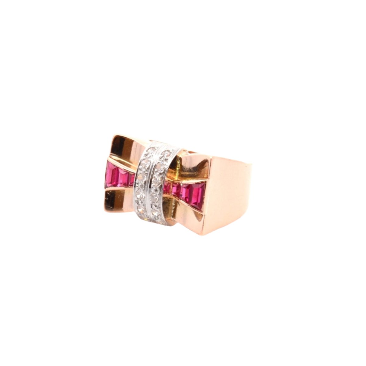 Bague Tank en or jaune, rubis et diamants - Castafiore