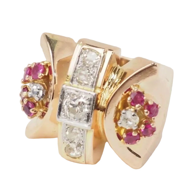Bague Tank en or jaune, rubis et diamants - Castafiore