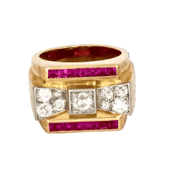 Bague Tank en or jaune, rubis et diamants - Castafiore