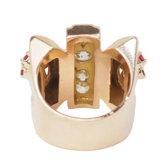 Bague Tank en or jaune, rubis et diamants - Castafiore