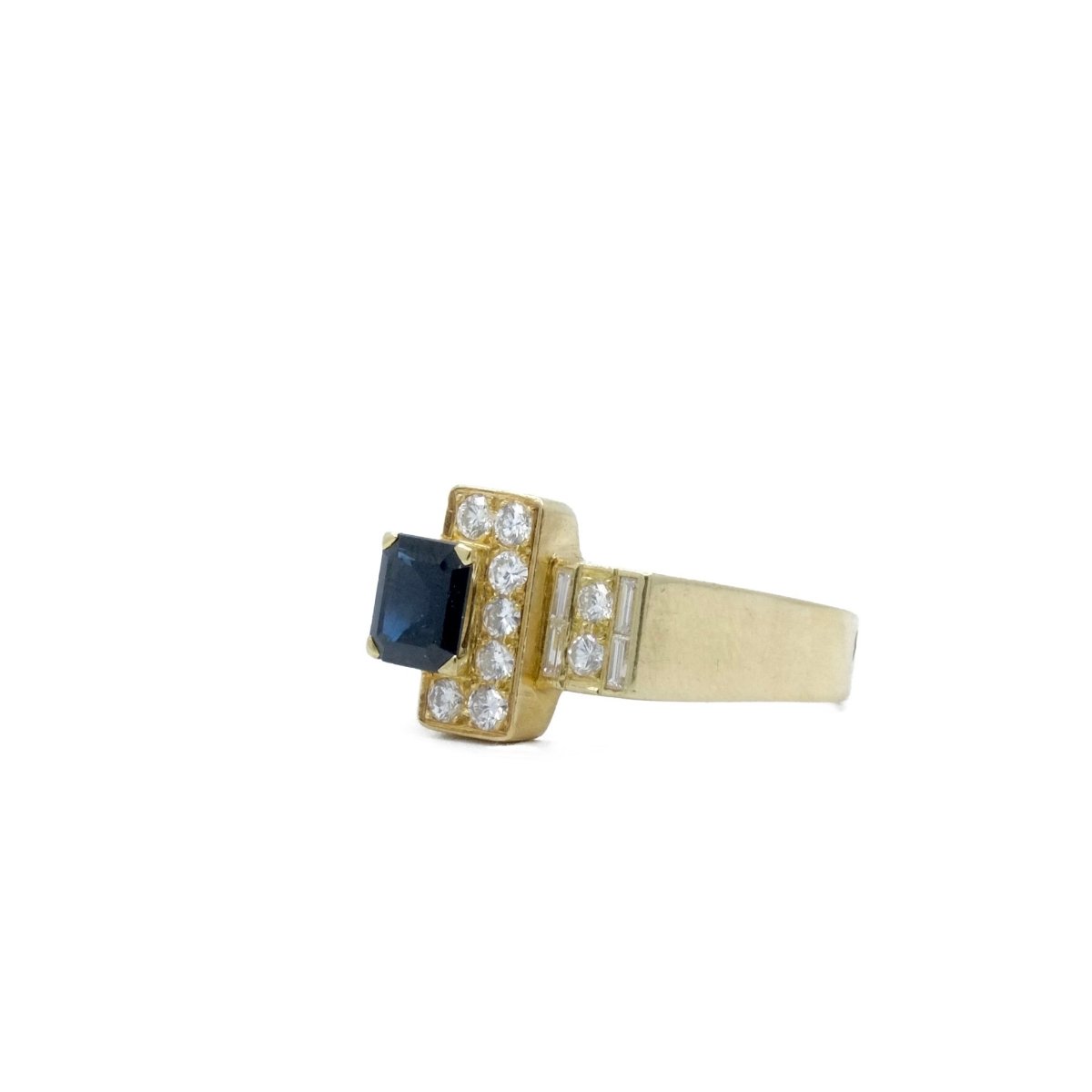 Bague Tank en or jaune, saphir et diamants - Castafiore